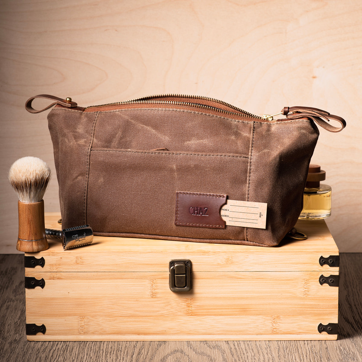 Mens Small Toiletry Bag: Waxed Canvas Personalized Dopp Kit