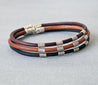 Mens Leather Bracelet with Ribbed Sterling Silver