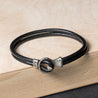 Mens Leather Bracelet with Sterling Silver Smooth Hook & Slide Ring Clasp