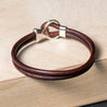 Mens Leather Bracelet with Sterling Silver Smooth Hook & Slide Ring Clasp