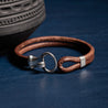 Mens Leather Bracelet with Sterling Silver Smooth Hook & Slide Ring Clasp