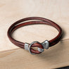 Mens Leather Bracelet with Sterling Silver Smooth Hook & Slide Ring Clasp