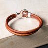 Mens Leather Bracelet with Sterling Silver Smooth Hook & Slide Ring Clasp