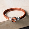 Mens Leather Bracelet with Sterling Silver Smooth Hook & Slide Ring Clasp