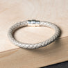 Metallic Braided Leather Bracelet with Sterling Silver Magnetic Clasp