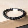 Black Thick 8-Ply Braided Leather Bracelet with Sterling Silver