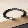 Black Thick 8-Ply Braided Leather Bracelet with Sterling Silver