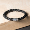 Black Thick 8-Ply Braided Leather Bracelet with Sterling Silver