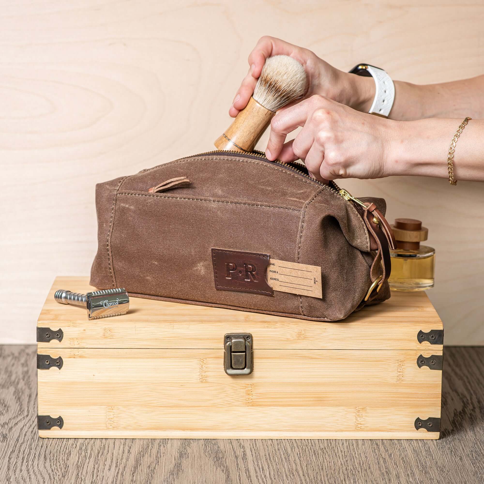 Makeup Bag Waxed Canvas Dopp Kit Pattern NFI Essentials Travel