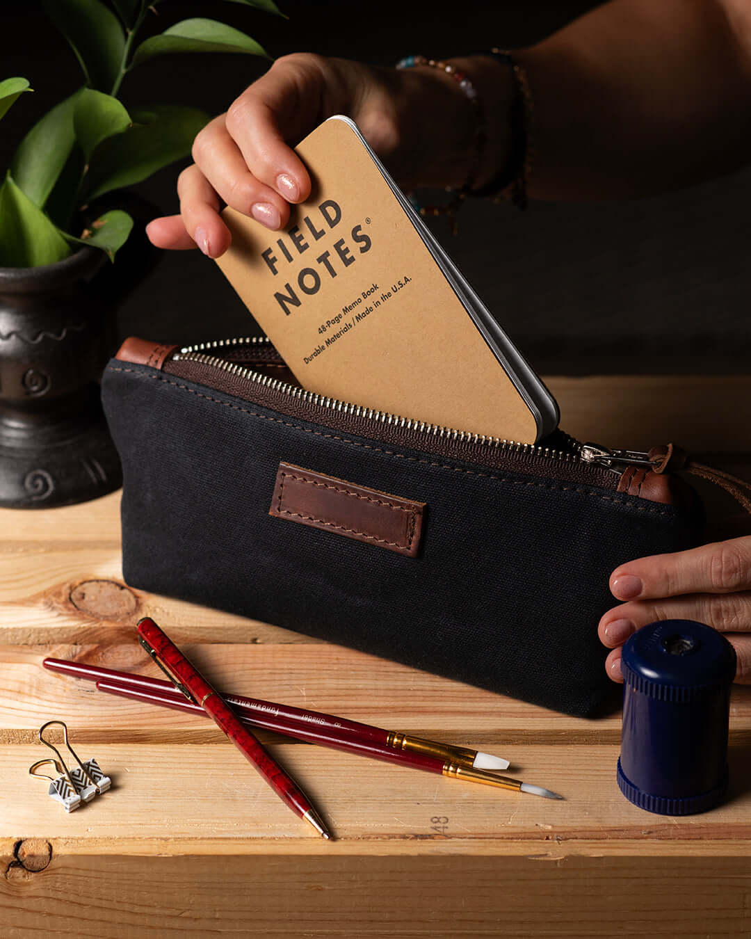 Waxed Canvas Pencil Pouch: Personalized Zipper Pencil Pouch